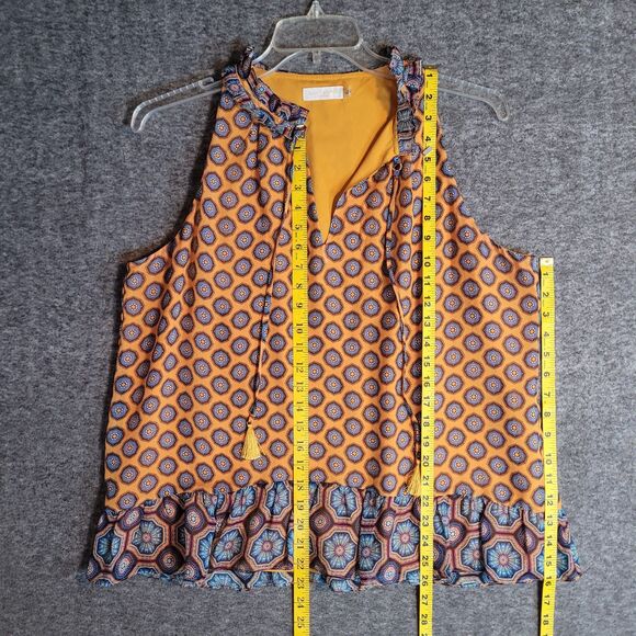 Ramy Brook Oriental Silk Blouse Womens XL Sleeveless Top Tasseled Boho Geometric - Picture 3 of 12